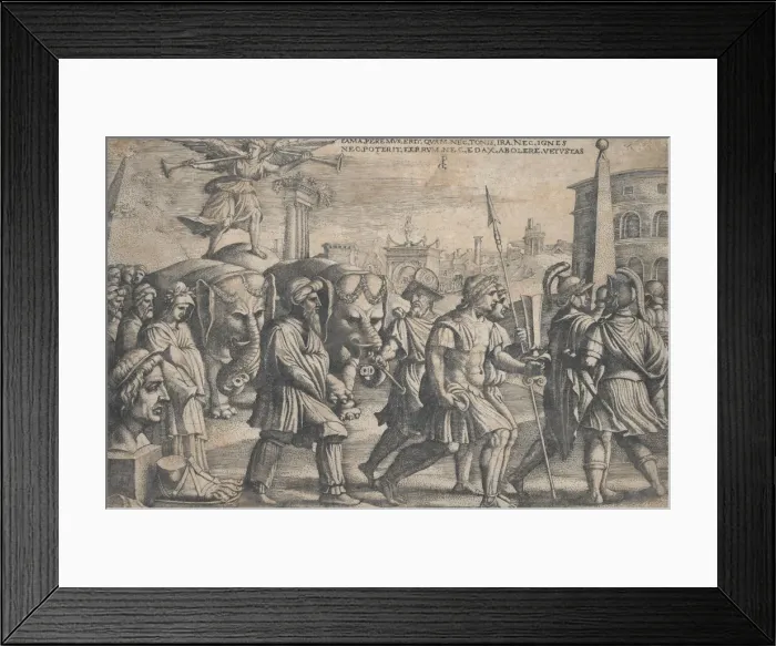 Framed Print : The Triumph of Fame on Chastity, from The Triumphs of Petrarch. Creator: Georg Pencz Framed Print : The Triumph of Fame on Chastity, from The Triumphs of Petrarch. Creator: Georg Pencz
