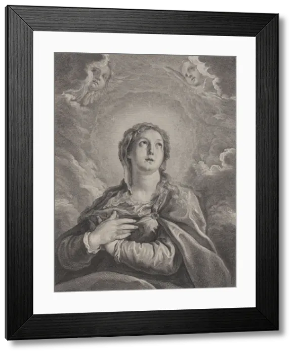 Framed Print : The Virgin, hands folded on her chest, looking upwards, 1729-40 Framed Print : The Virgin, hands folded on her chest, looking upwards, 1729-40