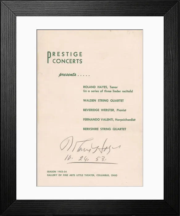 Framed Print : Programme from a concert featuring Roland Hayes, 1953. Creator: Unknown
