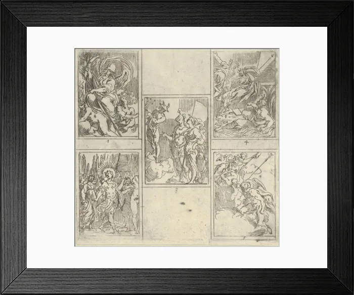 Framed Print : Five numbered scenes, each after a painter in the Accademia Degl Incamminati Framed Print : Five numbered scenes, each after a painter in the Accademia Degl Incamminati