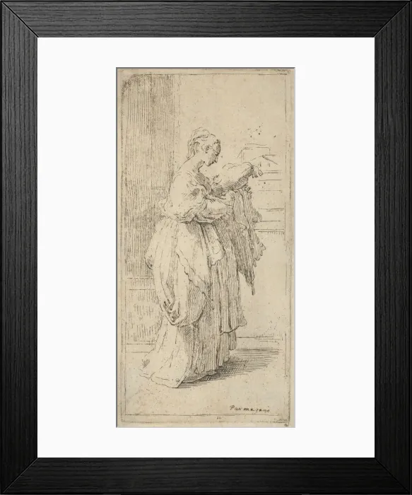 Framed Print : Girl carrying a cushion, seen in profile facing right, 1590-1690. Creator: Guido Reni Framed Print : Girl carrying a cushion, seen in profile facing right, 1590-1690. Creator: Guido Reni