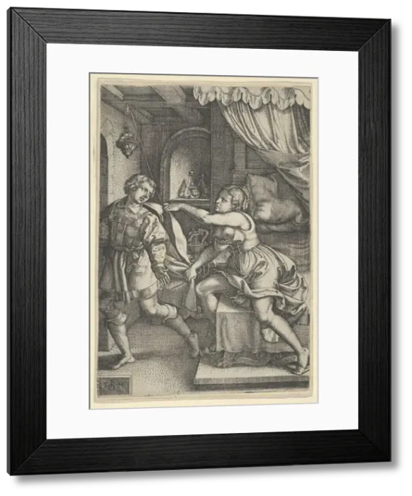 Framed Print : Joseph and Potiphars Wife, from The Story of Joseph, 1546. Creator: Georg Pencz Framed Print : Joseph and Potiphars Wife, from The Story of Joseph, 1546. Creator: Georg Pencz