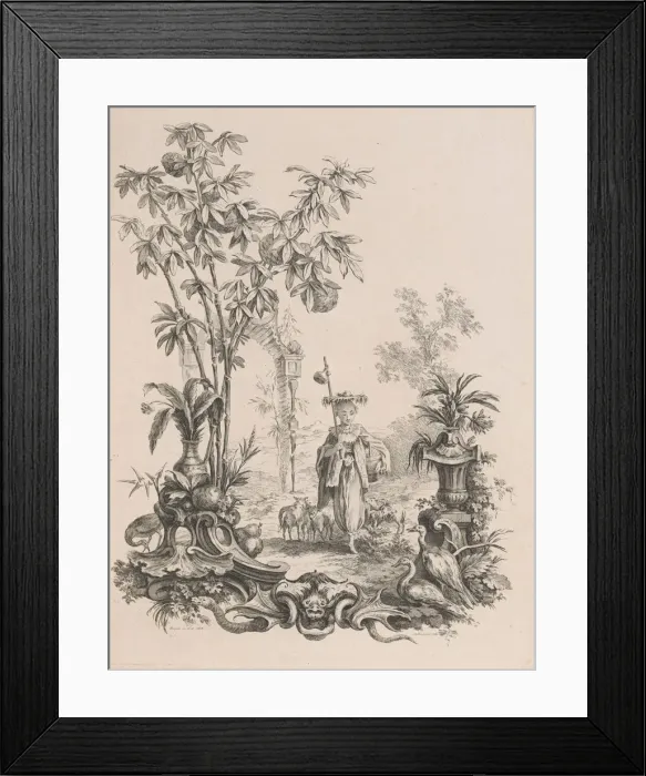 Framed Print : Jeune Chinoise marchant, entouree de ses moutons, ca. 1740-50 Framed Print : Jeune Chinoise marchant, entouree de ses moutons, ca. 1740-50