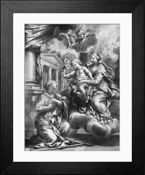 Framed Print : Saint Martina kneeling before the Virgin and Child, as the Child offers her a lily Framed Print : Saint Martina kneeling before the Virgin and Child, as the Child offers her a lily