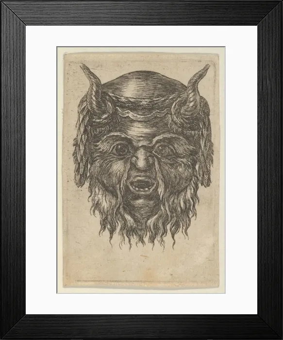 Framed Print : Satyr Mask with a Laurel Wreath Draped Over the Horns, from Divers Masques, ca. 1635-45 Framed Print : Satyr Mask with a Laurel Wreath Draped Over the Horns, from Divers Masques, ca. 1635-45