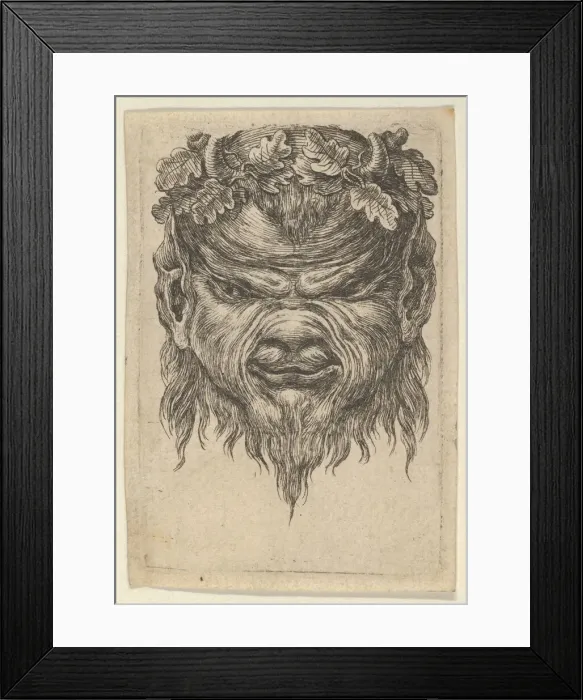 Framed Print : Satyr Mask with an Indented Snout and a Wreath of Oak Leaves, from Divers Masques, ca Framed Print : Satyr Mask with an Indented Snout and a Wreath of Oak Leaves, from Divers Masques, ca