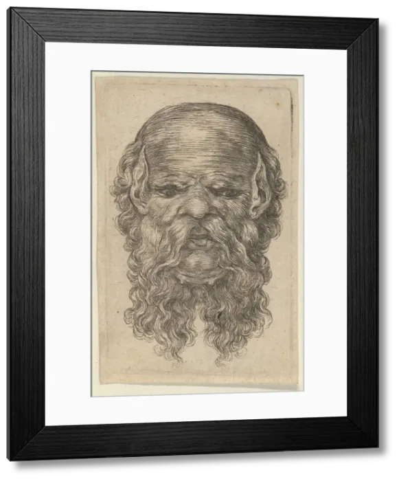 Framed Print : Mask of a Bald Man with Pointed Ears and a Long, Parted Beard, from Divers Masques, ca Framed Print : Mask of a Bald Man with Pointed Ears and a Long, Parted Beard, from Divers Masques, ca