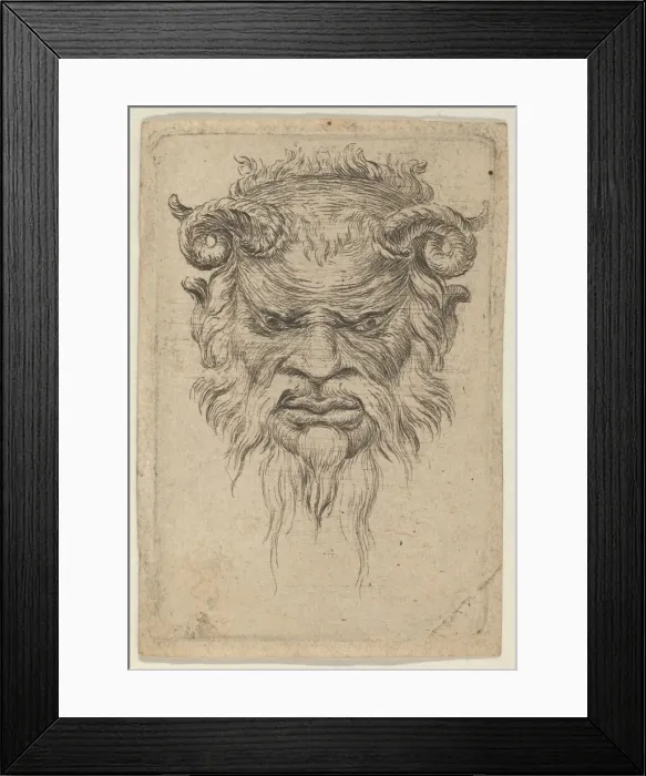 Framed Print : Satyr Mask with Curled Horns Looking Down, from Divers Masques, ca. 1635-45 Framed Print : Satyr Mask with Curled Horns Looking Down, from Divers Masques, ca. 1635-45