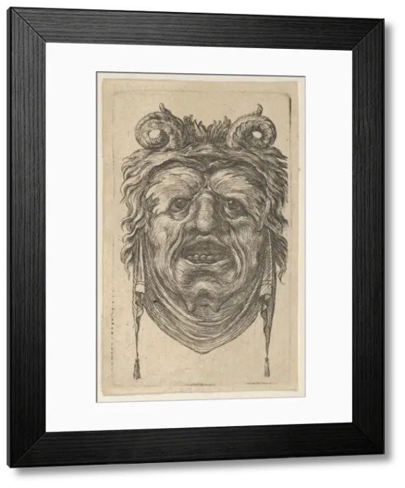 Framed Print : Satyr Mask with Curled Horns, Leafy Eyebrows and a Cloth Hanging Beneath the Chin, ca Framed Print : Satyr Mask with Curled Horns, Leafy Eyebrows and a Cloth Hanging Beneath the Chin, ca