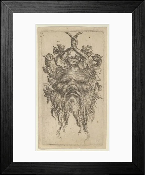 Framed Print : Satyr Mask with Hooked Horns and an Ivy Wreath, from Divers Masques, ca. 1635-45 Framed Print : Satyr Mask with Hooked Horns and an Ivy Wreath, from Divers Masques, ca. 1635-45