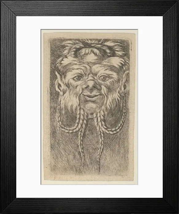 Framed Print : Satyr Mask with Overlapping Horns and Four Braided Strands of Beard, from Divers Ma Framed Print : Satyr Mask with Overlapping Horns and Four Braided Strands of Beard, from Divers Ma