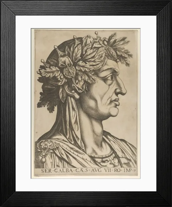 Framed Print : Plate 7: Servius Galba in profile to the right, from The Twelve Caesars, 1610-40 Framed Print : Plate 7: Servius Galba in profile to the right, from The Twelve Caesars, 1610-40