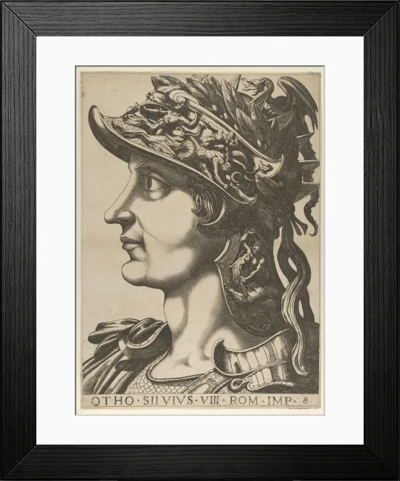 Framed Print : Plate 8: Otho in profile facing left, from The Twelve Caesars, 1610-40. Creator: Anon Framed Print : Plate 8: Otho in profile facing left, from The Twelve Caesars, 1610-40. Creator: Anon