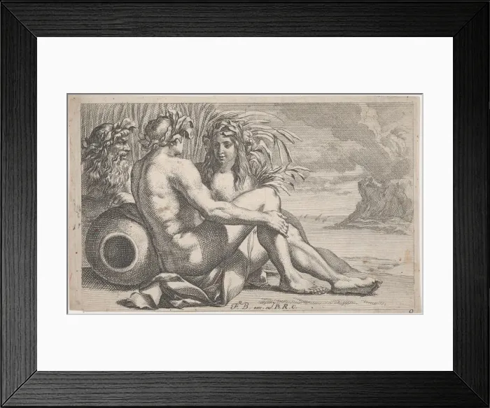 Framed Print : River gods reclining before a seascape, 1651-82. Creator: Francois Bourlier Framed Print : River gods reclining before a seascape, 1651-82. Creator: Francois Bourlier