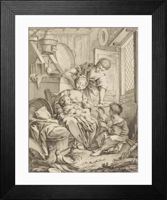 Framed Print : Plate 1: Young Woman Feeding her Infant, from Premier Livre de Sujets et Pastorales (Fi Framed Print : Plate 1: Young Woman Feeding her Infant, from Premier Livre de Sujets et Pastorales (Fi