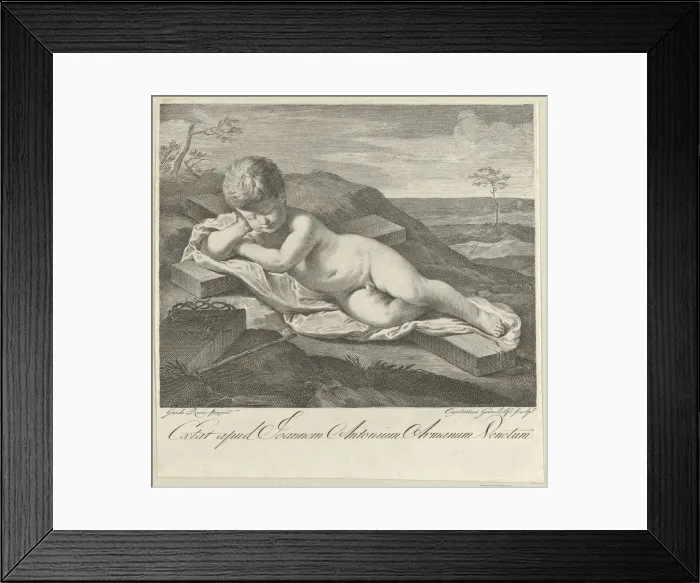 Framed Print : The Christ Child sleeping on a cross in a landscape, crown of thorns in the foreground Framed Print : The Christ Child sleeping on a cross in a landscape, crown of thorns in the foreground