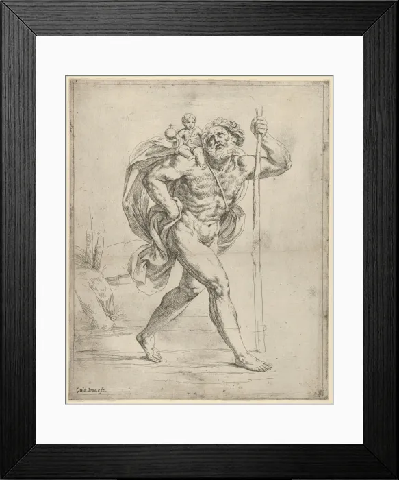 Framed Print : Saint Christopher walking with the infant Christ on his right shoulder, ca. 1600-1640 Framed Print : Saint Christopher walking with the infant Christ on his right shoulder, ca. 1600-1640