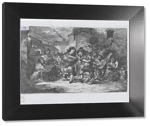 Plate 17: street musicians and dancing figures, from the series of customs