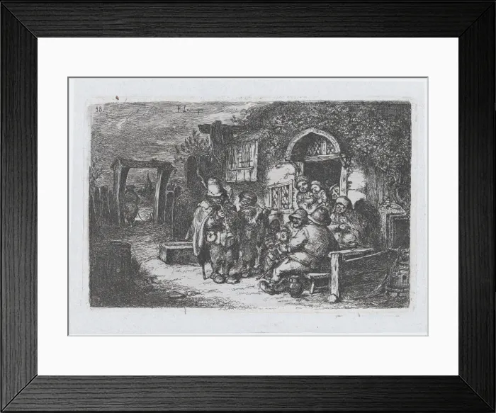 Framed Print : Plate 18: street musicians and other figures outisde a tavern Framed Print : Plate 18: street musicians and other figures outisde a tavern