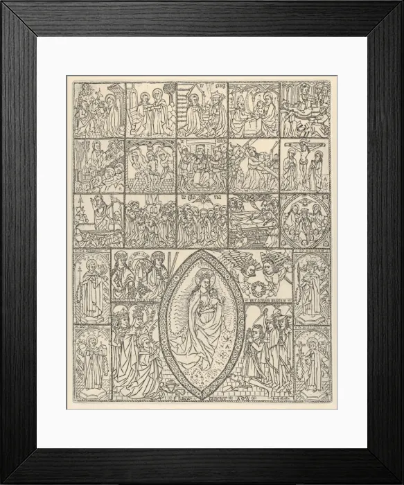 Framed Print : The Fifteen Mysteries and the Virgin of the Rosary (Modern Impression), 1488 Framed Print : The Fifteen Mysteries and the Virgin of the Rosary (Modern Impression), 1488