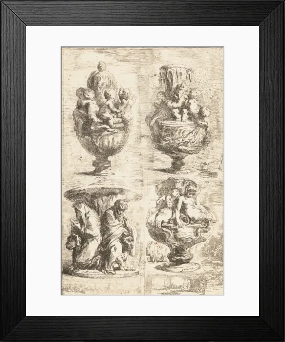 Framed Print : The Four Vases, 1754. Creator: Gabriel de Saint-Aubin Framed Print : The Four Vases, 1754. Creator: Gabriel de Saint-Aubin