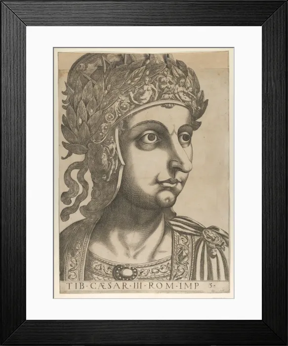 Framed Print : Plate 3: Tiberius turned to the right, from The Twelve Caesars, 1610-40. Creator: Anon Framed Print : Plate 3: Tiberius turned to the right, from The Twelve Caesars, 1610-40. Creator: Anon