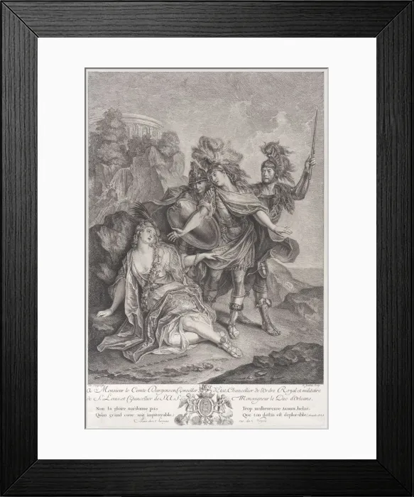 Framed Print : Rinaldo abandoning Armida, 1720-62. Creator: Francois Joullain