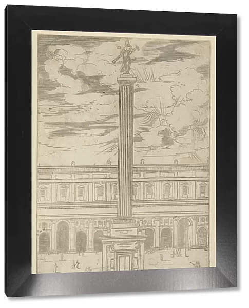 Triumphal column with female figure of Fame holding a trumpet at the top