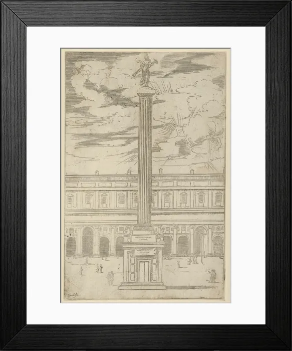 Framed Print : Triumphal column with female figure of Fame holding a trumpet at the top Framed Print : Triumphal column with female figure of Fame holding a trumpet at the top