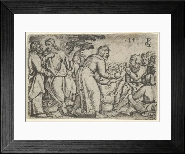Framed Print : The Miracle of the Loaves and the Fishes, from The Story of Christ, 1534-35 Framed Print : The Miracle of the Loaves and the Fishes, from The Story of Christ, 1534-35