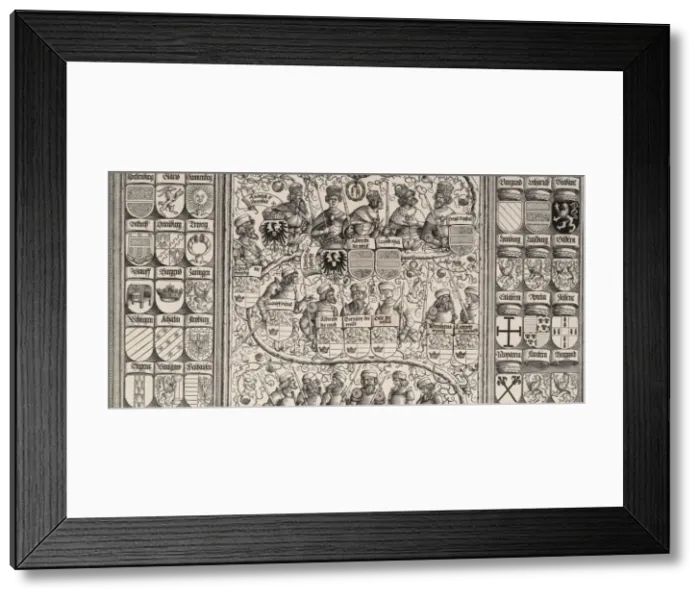Framed Print : The Middle Portion of the Genealogy of Maximilian, from the Arch of Honor, proof Framed Print : The Middle Portion of the Genealogy of Maximilian, from the Arch of Honor, proof