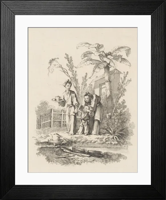 Framed Print : Two Women Leading a Child toward a Teapot on a Table near a Pond, ca. 1742 Framed Print : Two Women Leading a Child toward a Teapot on a Table near a Pond, ca. 1742