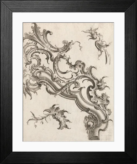 Framed Print : Various Designs for Rocaille Ornaments, Plate 4 from an Untitled Series of Framed Print : Various Designs for Rocaille Ornaments, Plate 4 from an Untitled Series of