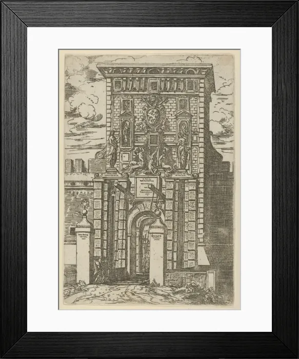 Framed Print : The Porta Galliera, the entrance gate to Bologna and drawbridge with temporary Framed Print : The Porta Galliera, the entrance gate to Bologna and drawbridge with temporary