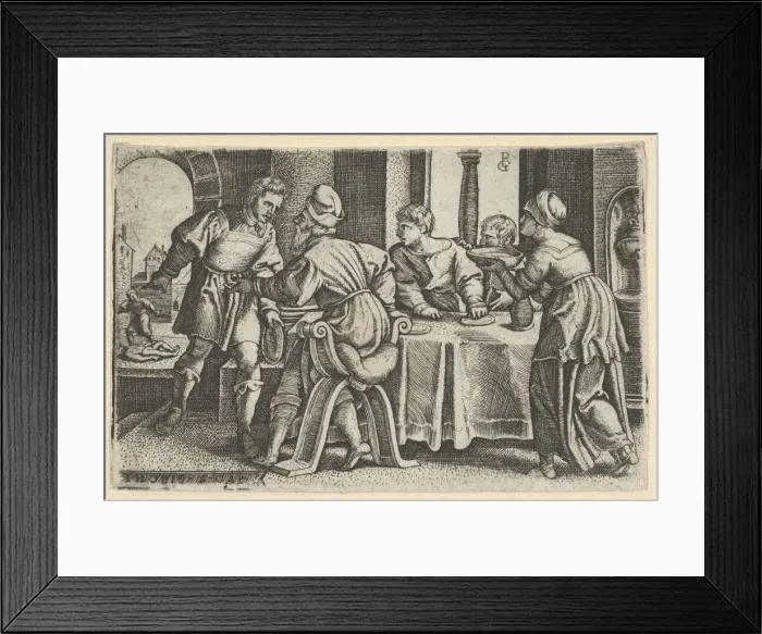 Framed Print : Tobias Leaving the Table, from The Story of Tobias, 1543. Creator: Georg Pencz Framed Print : Tobias Leaving the Table, from The Story of Tobias, 1543. Creator: Georg Pencz