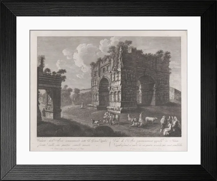 Framed Print : View of the Arch of Janus, with shepherds and goats in the foreground, 1795-1800 Framed Print : View of the Arch of Janus, with shepherds and goats in the foreground, 1795-1800