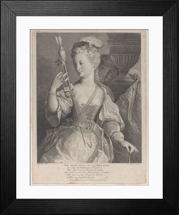 Framed Print : Young woman spinning thread for an arrow, 1686-1741. Creator: Francois de Poilly Framed Print : Young woman spinning thread for an arrow, 1686-1741. Creator: Francois de Poilly