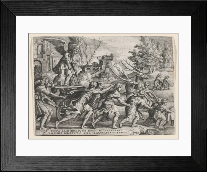 Framed Print : The Triumph of Time on Fame, from The Triumphs of Petrarch. Creator: Georg Pencz Framed Print : The Triumph of Time on Fame, from The Triumphs of Petrarch. Creator: Georg Pencz