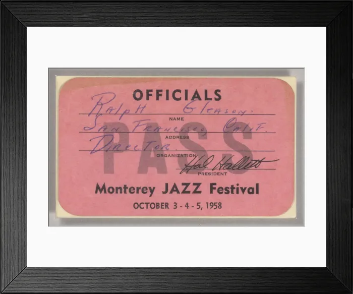 Framed Print : Official pass for the Monterey Jazz Festival, 1958. Creator: Unknown Framed Print : Official pass for the Monterey Jazz Festival, 1958. Creator: Unknown
