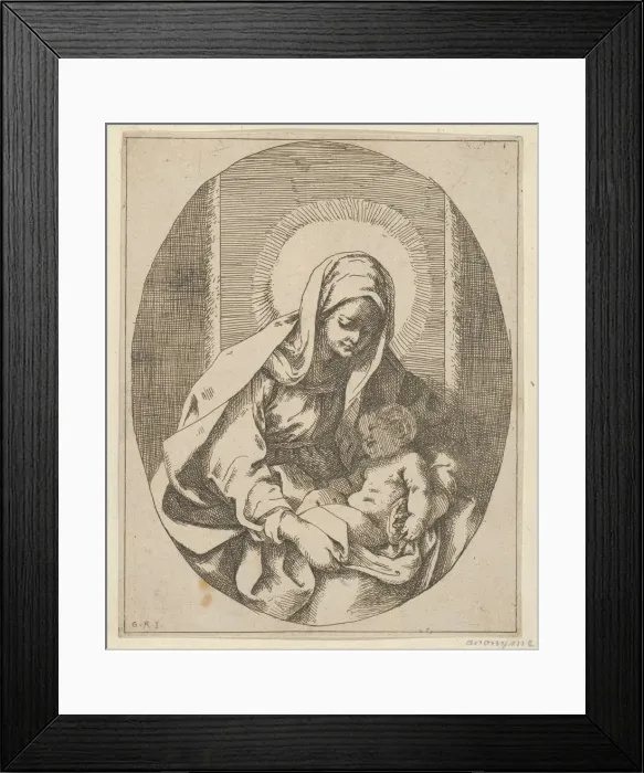 Framed Print : The Virgin holding the infant Christ on her lap, an oval composition, after Reni, 1620-50 Framed Print : The Virgin holding the infant Christ on her lap, an oval composition, after Reni, 1620-50