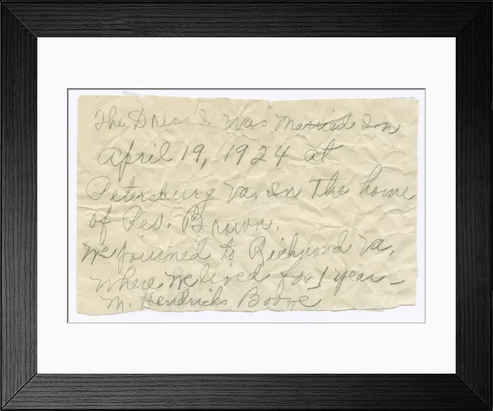 Framed Print : Handwritten note from Magdalene Hendricks Booze, mid 20th century Framed Print : Handwritten note from Magdalene Hendricks Booze, mid 20th century