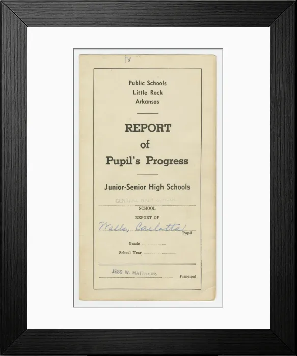 Framed Print : Report card for Carlotta Walls from Little Rock Central High School, 1957 - 1958 Framed Print : Report card for Carlotta Walls from Little Rock Central High School, 1957 - 1958