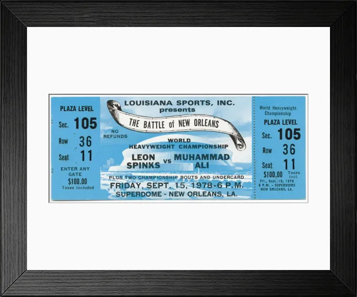 Framed Print : Ticket to a championship boxing match between Muhammad Ali and Leon Spinks, September 15 Framed Print : Ticket to a championship boxing match between Muhammad Ali and Leon Spinks, September 15