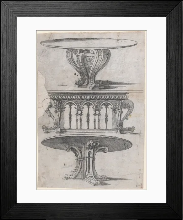 Framed Print : Three Table Designs, 1565-70. Creator: Jacques Androuet Du Cerceau Framed Print : Three Table Designs, 1565-70. Creator: Jacques Androuet Du Cerceau