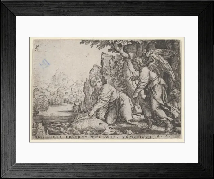 Framed Print : Tobiolus Catches the Fish, from The Story of Tobias, 1543. Creator: Georg Pencz Framed Print : Tobiolus Catches the Fish, from The Story of Tobias, 1543. Creator: Georg Pencz