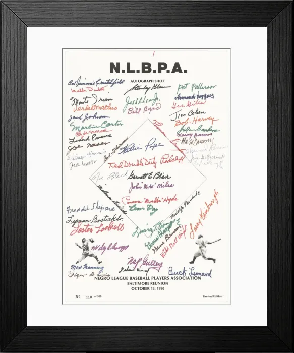 Framed Print : Autograph sheet from Negro League Baseball Players Association Reunion, October 13, 1990 Framed Print : Autograph sheet from Negro League Baseball Players Association Reunion, October 13, 1990