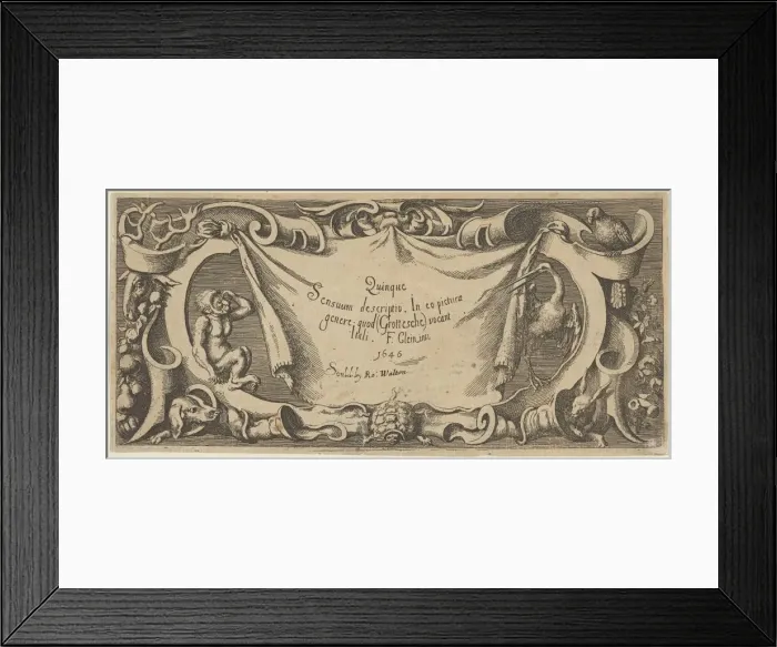 Framed Print : Title Plate, from Quinque Sensuum (Five Senses), ca. 1655. Creator: Francis Cleyn Framed Print : Title Plate, from Quinque Sensuum (Five Senses), ca. 1655. Creator: Francis Cleyn
