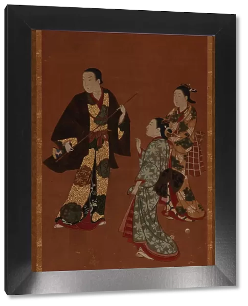 A man, possibly an actor, and two girls, Edo period, 18th century
