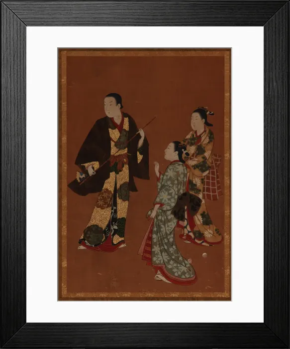 Framed Print : A man, possibly an actor, and two girls, Edo period, 18th century Framed Print : A man, possibly an actor, and two girls, Edo period, 18th century
