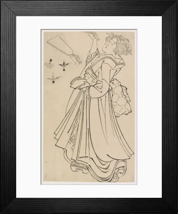 Framed Print : Girl playing with a battledore and shuttlecock, late 18th-early 19th century Framed Print : Girl playing with a battledore and shuttlecock, late 18th-early 19th century